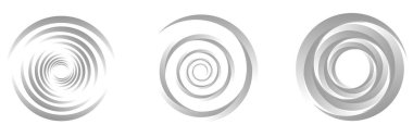 Gri tonlama, gri soyut spiral, girdap, girdap ve girdap elementleri. Koklear, sarmal, girdap simgesi - stok vektör illüstrasyonu, klip- sanat grafikleri
