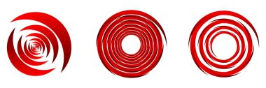 Bir dizi kırmızı soyut spiral, girdap, girdap ve girdap elementleri. Koklear, sarmal, girdap simgeleri - stok vektör illüstrasyonu, klip- sanat grafikleri