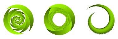 Yeşil soyut spiral kümesi, girdap, girdap ve girdap elementleri. Koklear, sarmal, girdap simgesi - stok vektör illüstrasyonu, klip- sanat grafikleri 