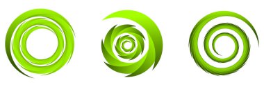 Yeşil soyut spiral kümesi, girdap, girdap ve girdap elementleri. Koklear, sarmal, girdap simgesi - stok vektör illüstrasyonu, klip- sanat grafikleri 