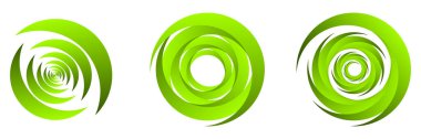 Yeşil soyut spiral kümesi, girdap, girdap ve girdap elementleri. Koklear, sarmal, girdap simgesi - stok vektör illüstrasyonu, klip- sanat grafikleri 