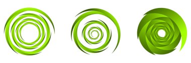 Yeşil soyut spiral kümesi, girdap, girdap ve girdap elementleri. Koklear, sarmal, girdap simgesi - stok vektör illüstrasyonu, klip- sanat grafikleri 