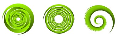 Yeşil soyut spiral kümesi, girdap, girdap ve girdap elementleri. Koklear, sarmal, girdap simgesi - stok vektör illüstrasyonu, klip- sanat grafikleri 