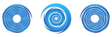 Mavi soyut spiral seti, girdap, girdap ve girdap elementleri. Koklear, sarmal, girdap simgesi - stok vektör illüstrasyonu, klip- sanat grafikleri