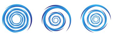 Mavi soyut spiral seti, girdap, girdap ve girdap elementleri. Koklear, sarmal, girdap simgesi - stok vektör illüstrasyonu, klip- sanat grafikleri