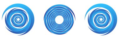Mavi soyut spiral seti, girdap, girdap ve girdap elementleri. Koklear, sarmal, girdap simgesi - stok vektör illüstrasyonu, klip- sanat grafikleri