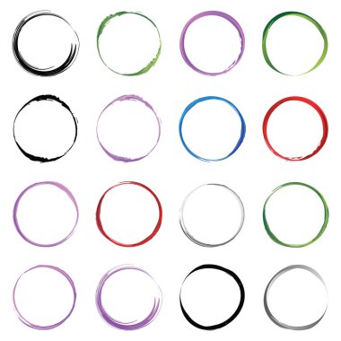 Çirkin, grunge Circle fırça darbesi, yarım yamalak el yazısı boya, boya sıçraması, sıçrama efekti. Set - stok vektör illüstrasyonu, klip- art grafikleri