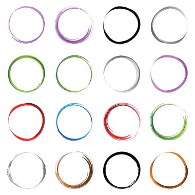 Çirkin, grunge Circle fırça darbesi, yarım yamalak el yazısı boya, boya sıçraması, sıçrama efekti. Set - stok vektör illüstrasyonu, klip- art grafikleri