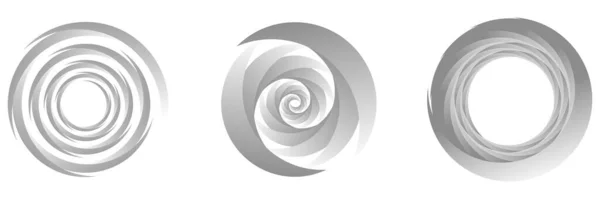 Conjunto Elementos Escala Grises Espiral Abstracta Gris Remolino Giro Giro — Vector de stock