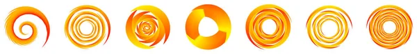 Set Aus Gelben Orangen Abstrakten Spiral Wirbel Wirbel Und Wirbelelementen — Stockvektor