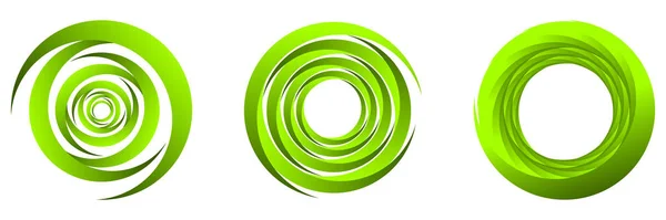 Zestaw Zielonych Abstrakcyjnych Elementów Spiralnych Wirujących Wirujących Wirujących Cochlear Helix — Wektor stockowy