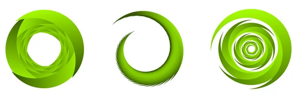 Conjunto Elementos Espiral Abstracta Verde Remolino Giro Giro Cochlear Hélice — Vector de stock