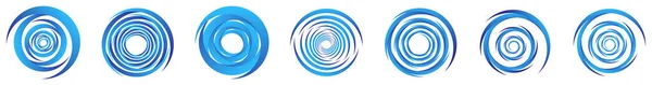Set Elementi Blu Astratti Spirale Vortice Vortice Vortice Cocleare Elica — Vettoriale Stock
