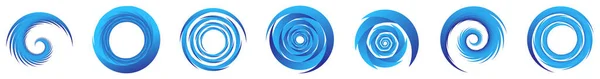 Set Elementi Blu Astratti Spirale Vortice Vortice Vortice Cocleare Elica — Vettoriale Stock