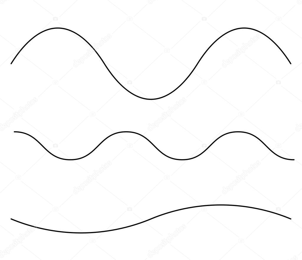 Wavy, waving, wave lines shape set of 3. Curvy, billowy, undulate lines - stock vector illustration, clip-art graphics