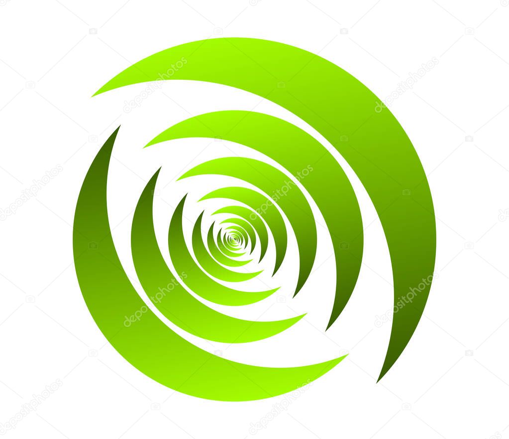 Abstract green spiral, swirl, twirl and whirl elements. Cochlear, helix, vortex icon
