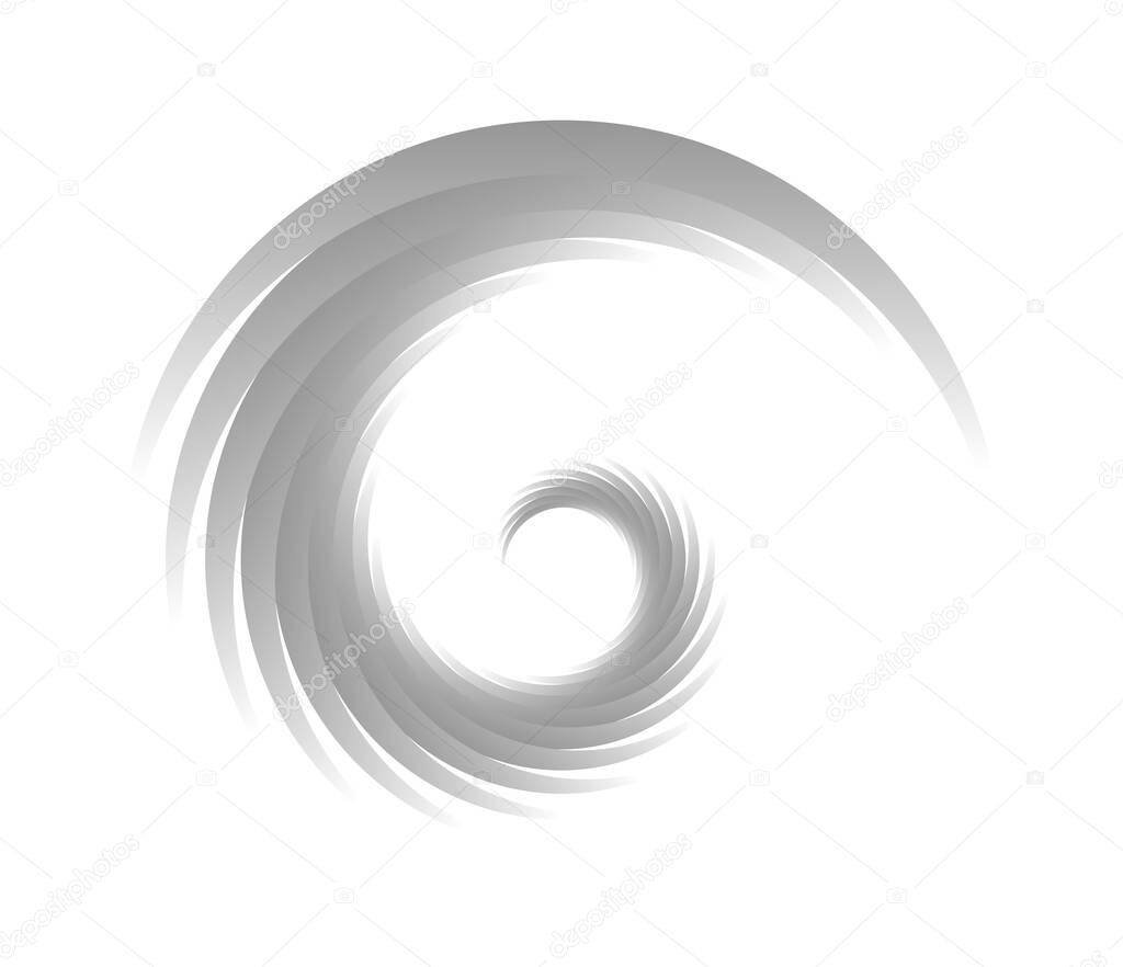 Abstract grey, gyeyscale spiral, swirl, twirl and whirl elements. Cochlear, helix, vortex icon