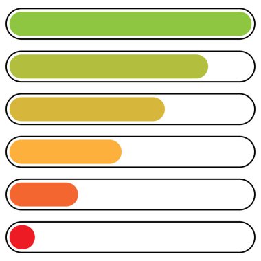 İlerleme çubuğu. Basamaklar, aşamalar, seviye göstergesi. Metre ölçer. Rütbe, not, sahne şeması, grafik