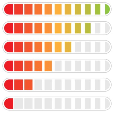 İlerleme çubuğu. Basamaklar, aşamalar, seviye göstergesi. Metre ölçer. Rütbe, not, sahne şeması, grafik
