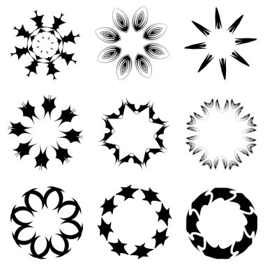 Dairesel ve dairesel sanat modeli. Siyah geometrik mandala, motif simgesi, siluet - stok vektör illüstrasyonu, klip- sanat grafikleri