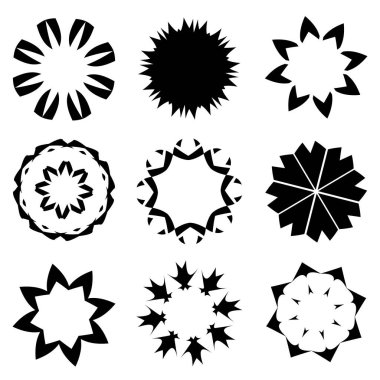 Dairesel ve dairesel sanat modeli. Siyah geometrik mandala, motif simgesi, siluet - stok vektör illüstrasyonu, klip- sanat grafikleri