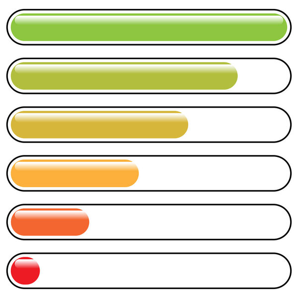 Progress bar. Steps, phases, level indicator. Yardstick meter. Rank, grade, stage chart, graph