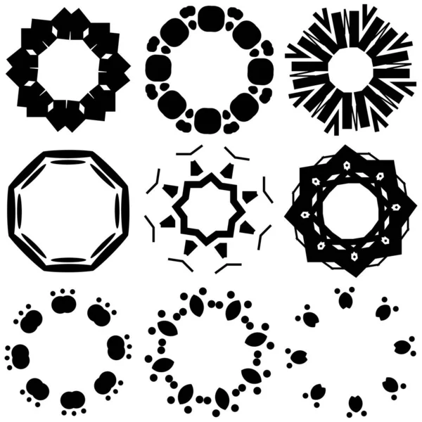 Szimmetrikus Tükrözött Körkörös Mandala Motívum Absztrakt Geometriai Kör Ikon Szimbólum — Stock Vector