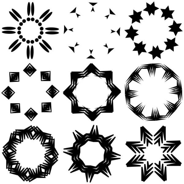 Simmetrico Specchio Mandala Circolare Motivo Astratto Icona Del Cerchio Geometrico — Vettoriale Stock