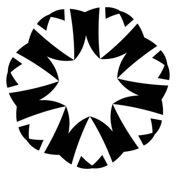 Circular Radial Art Pattern Black Geometric Mandala Motif Icon Silhouette — Stock Vector