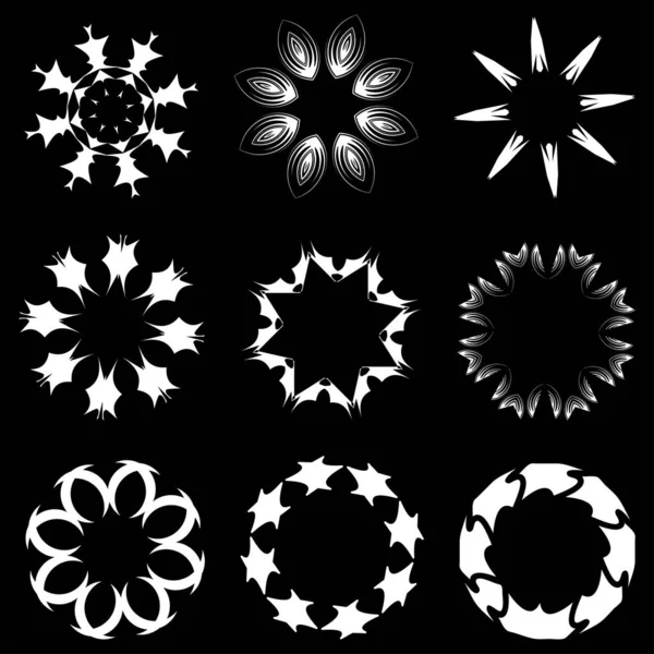 Circular Radial Art Pattern Black Geometric Mandala Motif Icon Silhouette — Stock Vector