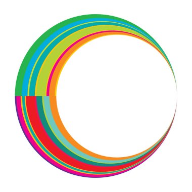 Soyut daire grafiği. Geometrik daire, halka tasarım elementi. Dairesel, eşmerkezli açısal şekil simgesi, sembol