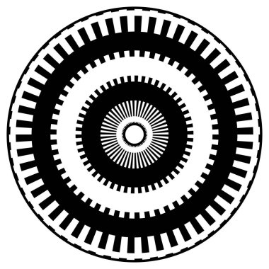 Soyut daire grafiği. Geometrik daire, halka tasarım elementi. Dairesel, eşmerkezli açısal şekil simgesi, sembol
