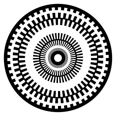 Soyut daire grafiği. Geometrik daire, halka tasarım elementi. Dairesel, eşmerkezli açısal şekil simgesi, sembol