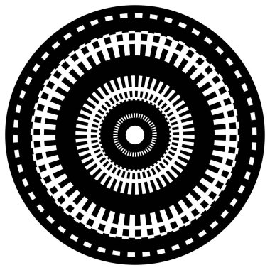 Soyut daire grafiği. Geometrik daire, halka tasarım elementi. Dairesel, eşmerkezli açısal şekil simgesi, sembol