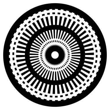 Soyut daire grafiği. Geometrik daire, halka tasarım elementi. Dairesel, eşmerkezli açısal şekil simgesi, sembol