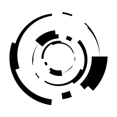 Soyut daire grafiği. Geometrik daire, halka tasarım elementi. Dairesel, eşmerkezli açısal şekil simgesi, sembol