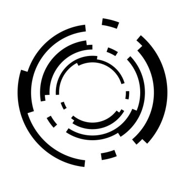 Soyut daire grafiği. Geometrik daire, halka tasarım elementi. Dairesel, eşmerkezli açısal şekil simgesi, sembol