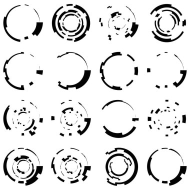Soyut daire grafiği. Geometrik daire, halka tasarım elementi. Dairesel, eşmerkezli açısal şekil simgesi, sembol