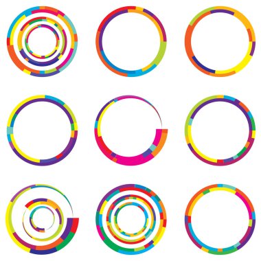 Soyut daire grafiği. Geometrik daire, halka tasarım elementi. Dairesel, eşmerkezli açısal şekil simgesi, sembol