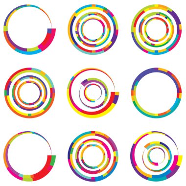 Soyut daire grafiği. Geometrik daire, halka tasarım elementi. Dairesel, eşmerkezli açısal şekil simgesi, sembol