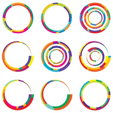 Soyut daire grafiği. Geometrik daire, halka tasarım elementi. Dairesel, eşmerkezli açısal şekil simgesi, sembol