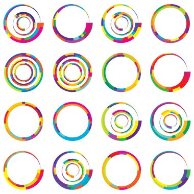 Soyut daire grafiği. Geometrik daire, halka tasarım elementi. Dairesel, eşmerkezli açısal şekil simgesi, sembol