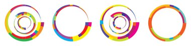 Soyut daire grafiği seti. Geometrik daire, halka tasarım elementi. Dairesel, eşmerkezli açısal şekil simgesi, sembol - stok vektör çizimi, klip- sanat grafikleri