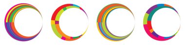 Soyut daire grafiği seti. Geometrik daire, halka tasarım elementi. Dairesel, eşmerkezli açısal şekil simgesi, sembol - stok vektör çizimi, klip- sanat grafikleri