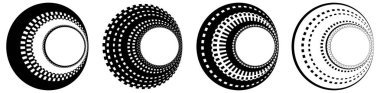 Soyut daire grafiği seti. Geometrik daire, halka tasarım elementi. Dairesel, eşmerkezli açısal şekil simgesi, sembol - stok vektör çizimi, klip- sanat grafikleri