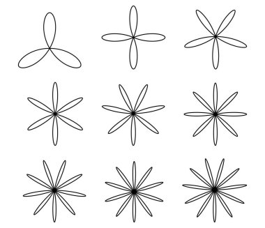 Basit çiçek şekilleri, taç yaprakları silueti - stok vektör illüstrasyonu, klip- sanat grafikleri