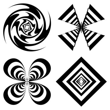 Soyut op-art elementler. Optik, görsel sanat şekilleri, simgeler, semboller - stok vektör illüstrasyonu, klip- sanat grafikleri