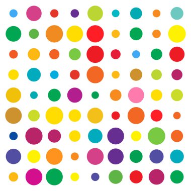 Renkli rastgele, dağınık daireler, noktalar. Dağınık benekler, benekler.