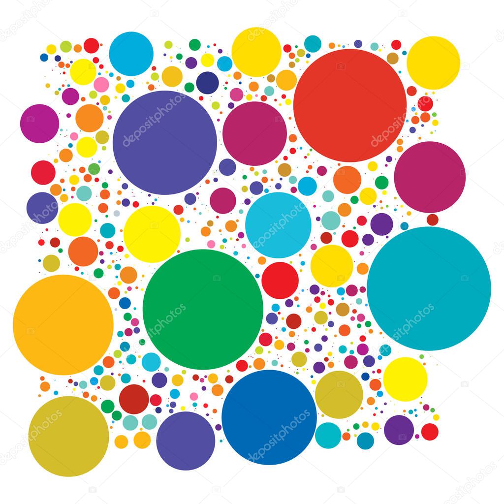 Colorful random, diffuse circles, dots pattern. Scattered speckles, polka dots