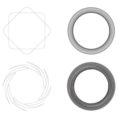 Geometrik dairesel soyut motif, simge, sembol. Radikal, yayılan tasarım elemanı vektörü